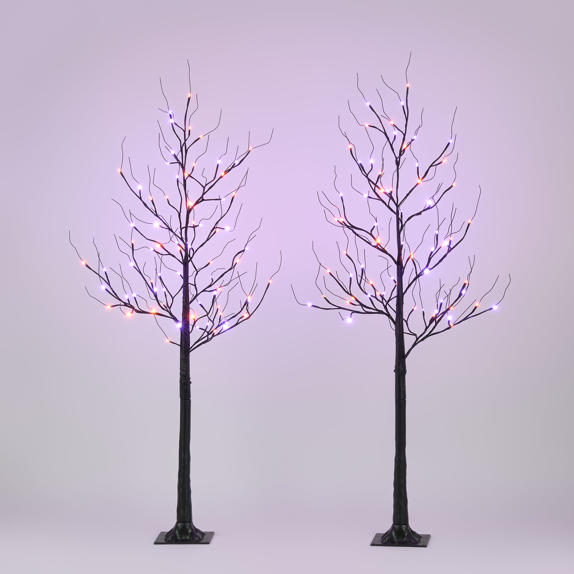 Holimax 5FT LED Lighted Halloween Tree, Orange and Purple Lights, 2-Pack