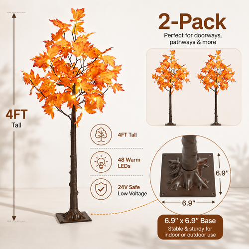 Holimax 4-Foot Maple Trees with LED Lights, 2-Pack