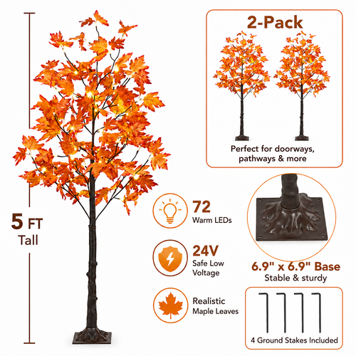 Holimax 5-Foot Maple Trees with LED Lights, 2-Pack