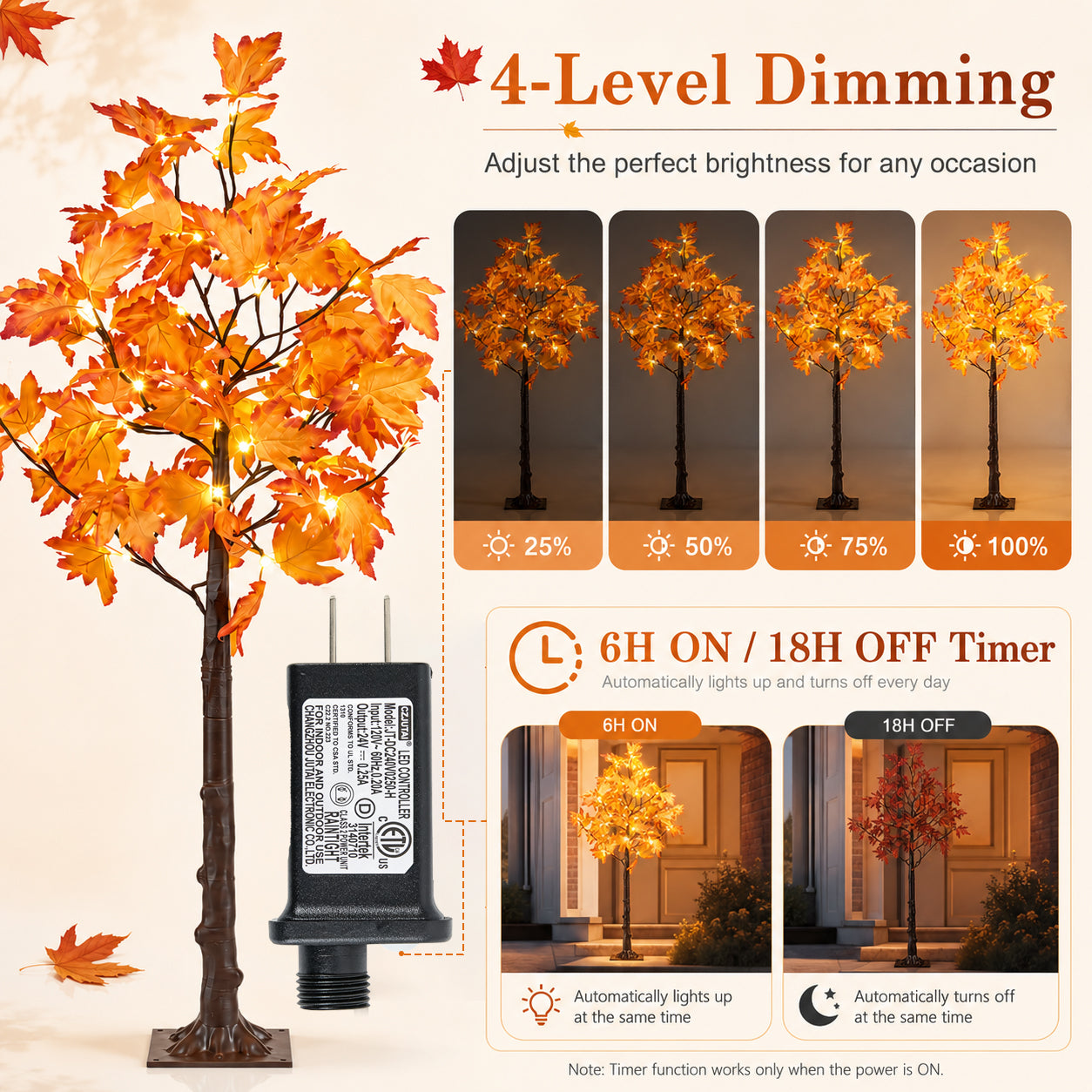 Holimax 4-Foot Maple Trees with LED Lights, 2-Pack