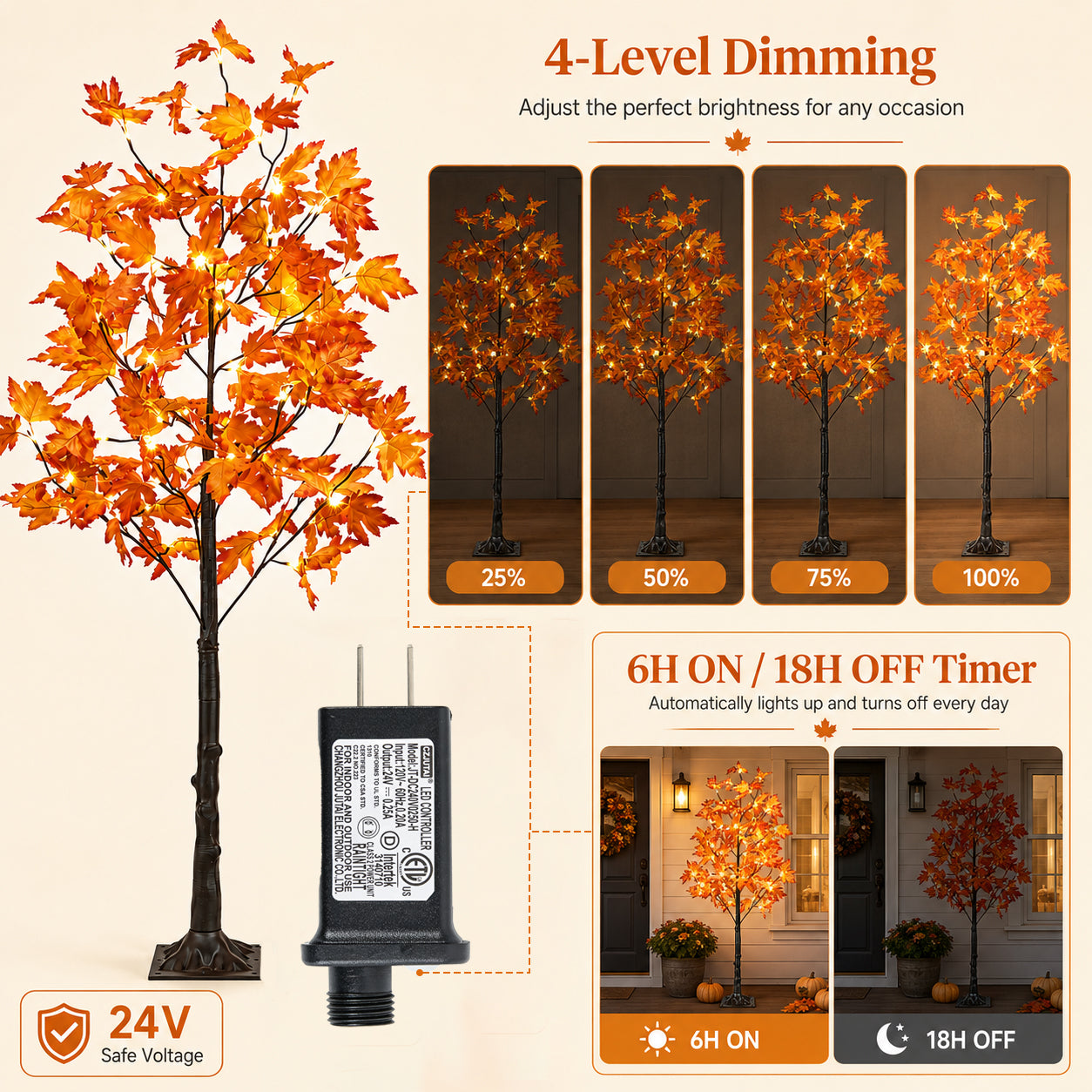 Holimax 5-Foot Maple Trees with LED Lights, 2-Pack