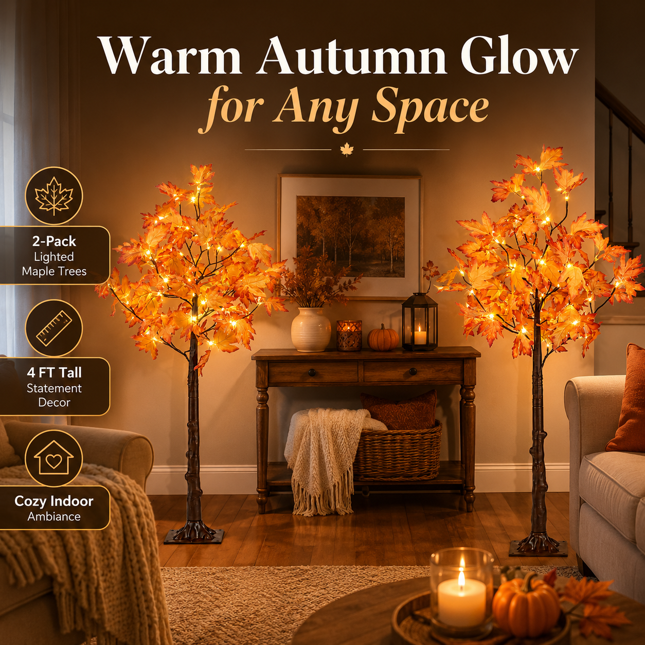 Holimax 4-Foot Maple Trees with LED Lights, 2-Pack