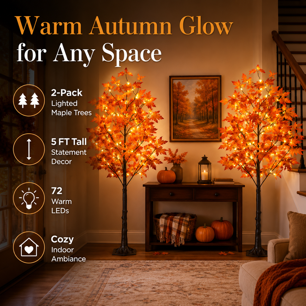 Holimax 5-Foot Maple Trees with LED Lights, 2-Pack