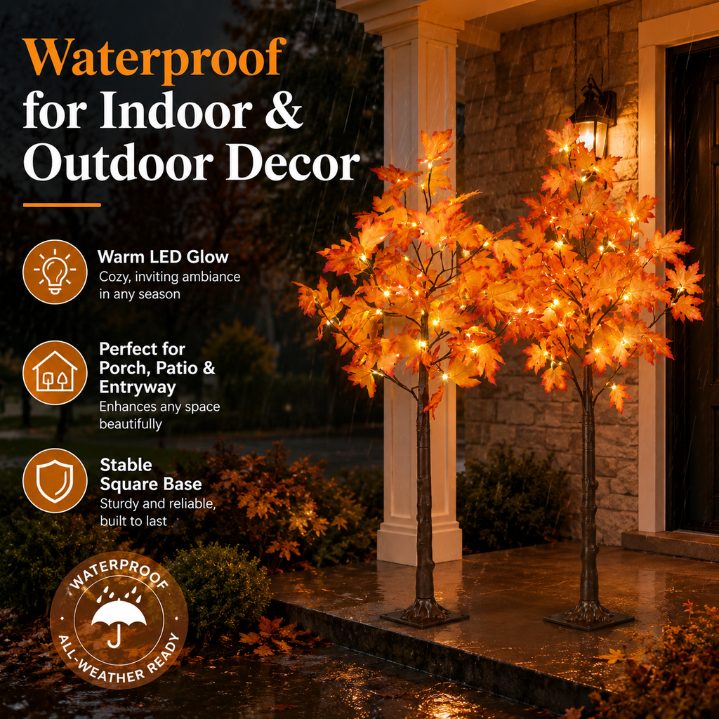 Holimax 4-Foot Maple Trees with LED Lights, 2-Pack