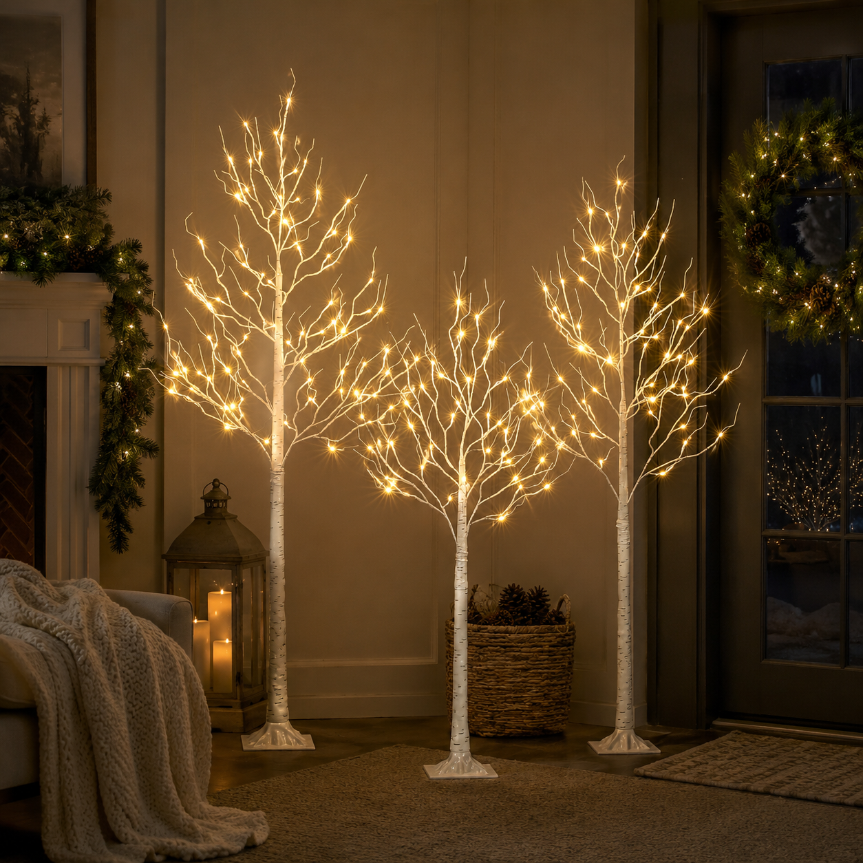 Holimax Set of 3 LED Lighted Birch Tree, 4FT, 5FT, 6FT